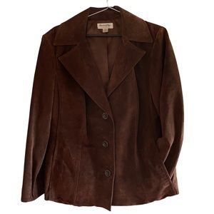 Vintage Western Brown Suede Leather Blazer Trench Jacket Soft